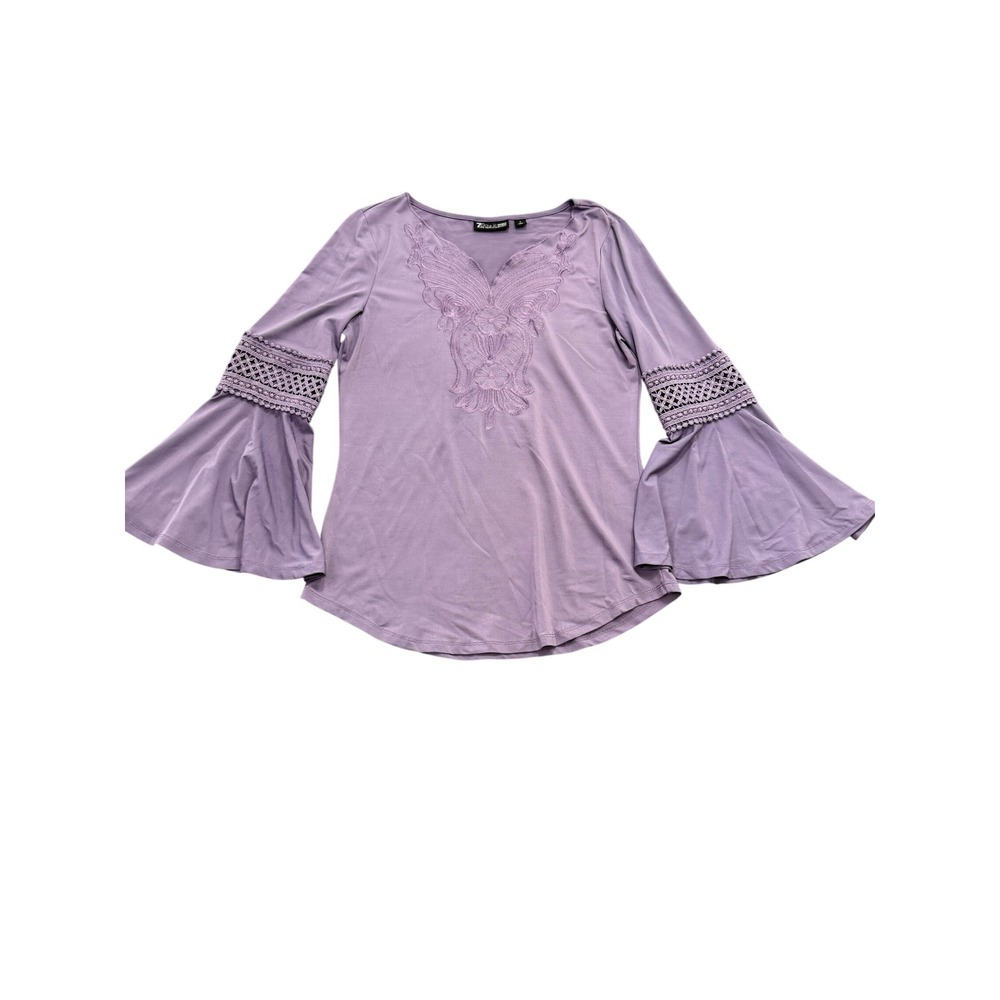 7th Avenue New York & Company Lavender Embroidered Bell Sleeve Blouse Womens S